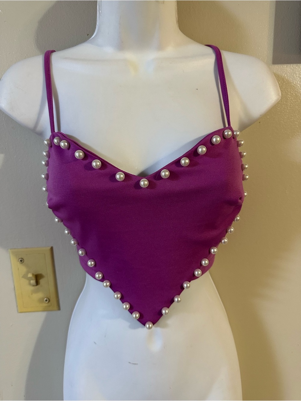 SHEIN Purple Pearl-Trim Handkerchief Crop Top
